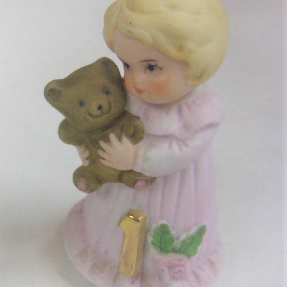 AGE 1 GROWING UP Birthday GIRL Enesco Age 1 Figurine Teddy Bear & #1 SIGN